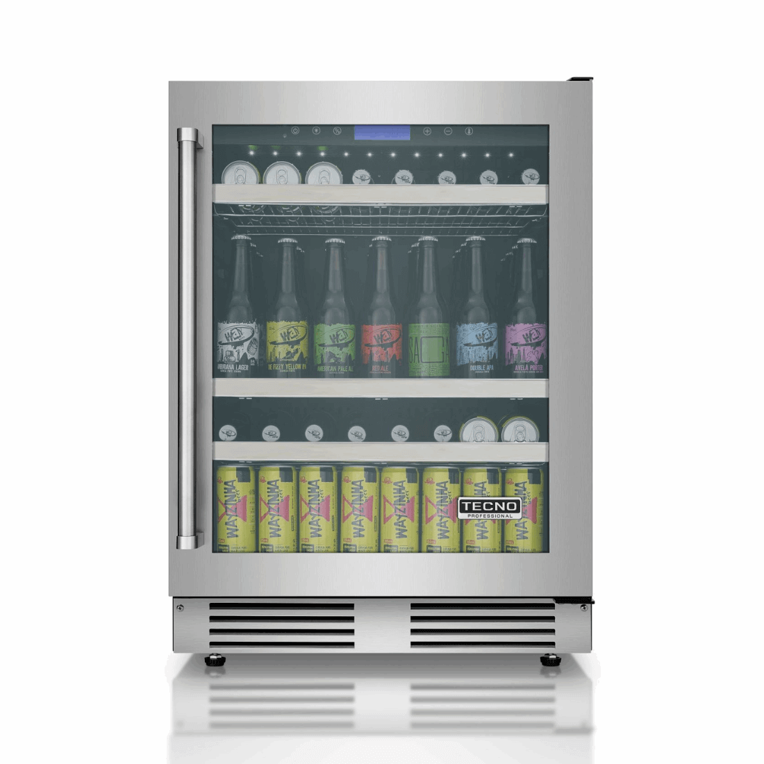 Cervejeira Tecno Professional 136 Litros Inox 60cm - Abertura Direita, beer center inox com porta de vidro, prateleiras e iluminação interna